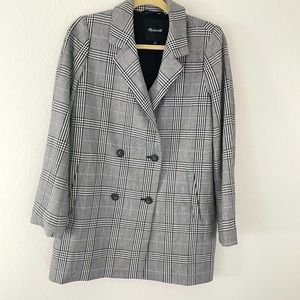 Madewell Gray Plaid Double-Breasted Blazer